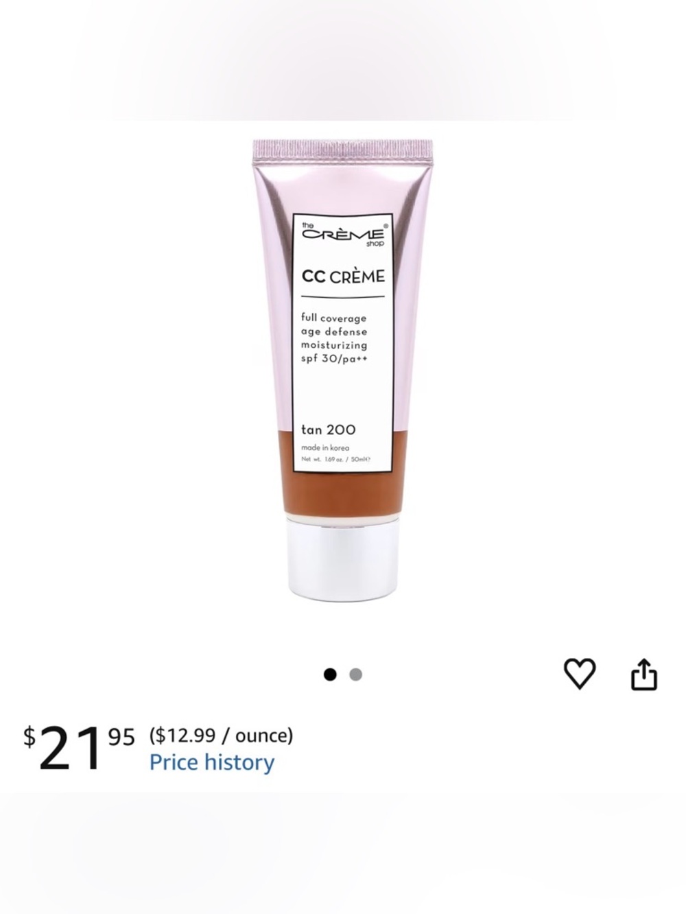 The Crème Shop Full Coverage CC Crème-Tan 200 - Picture 2 of 3
